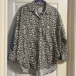 Maeve Anthropologie The Bennet Long Sleeve Button Down Blouse Leopard Size MP